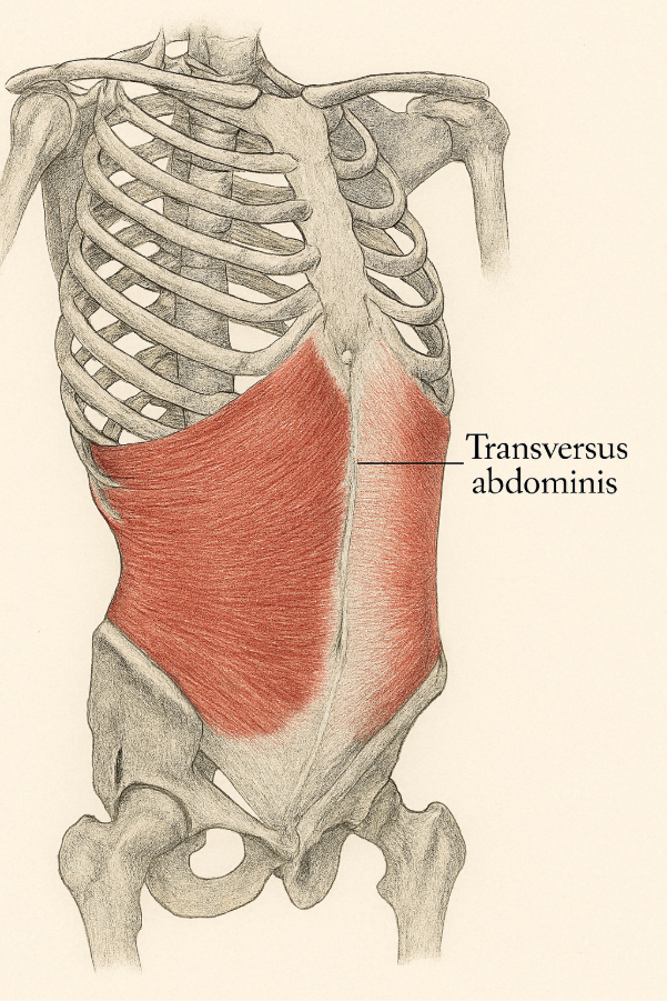 imagem anatômica do músculo transverso do abdomen para explicar a dor lombar